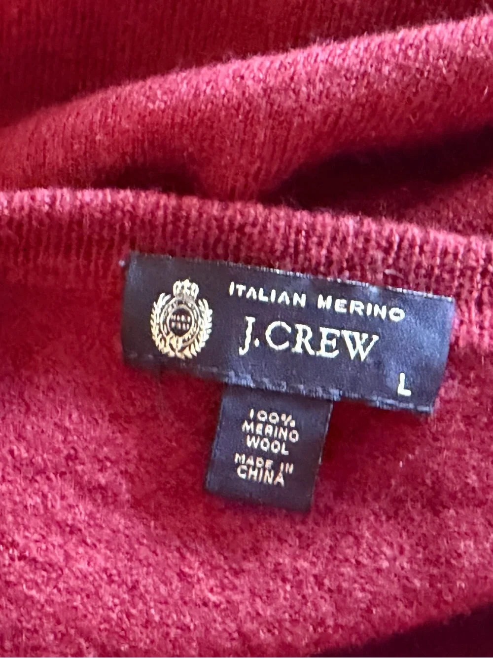 J.Crew Italian 100% Merino Wool V-Neck Sweater Men’s L Burgundy - Small Hole